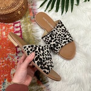 EMU Australia Black Gannet Calf Hair Leather Leopard Slip On Slide Sandals 10